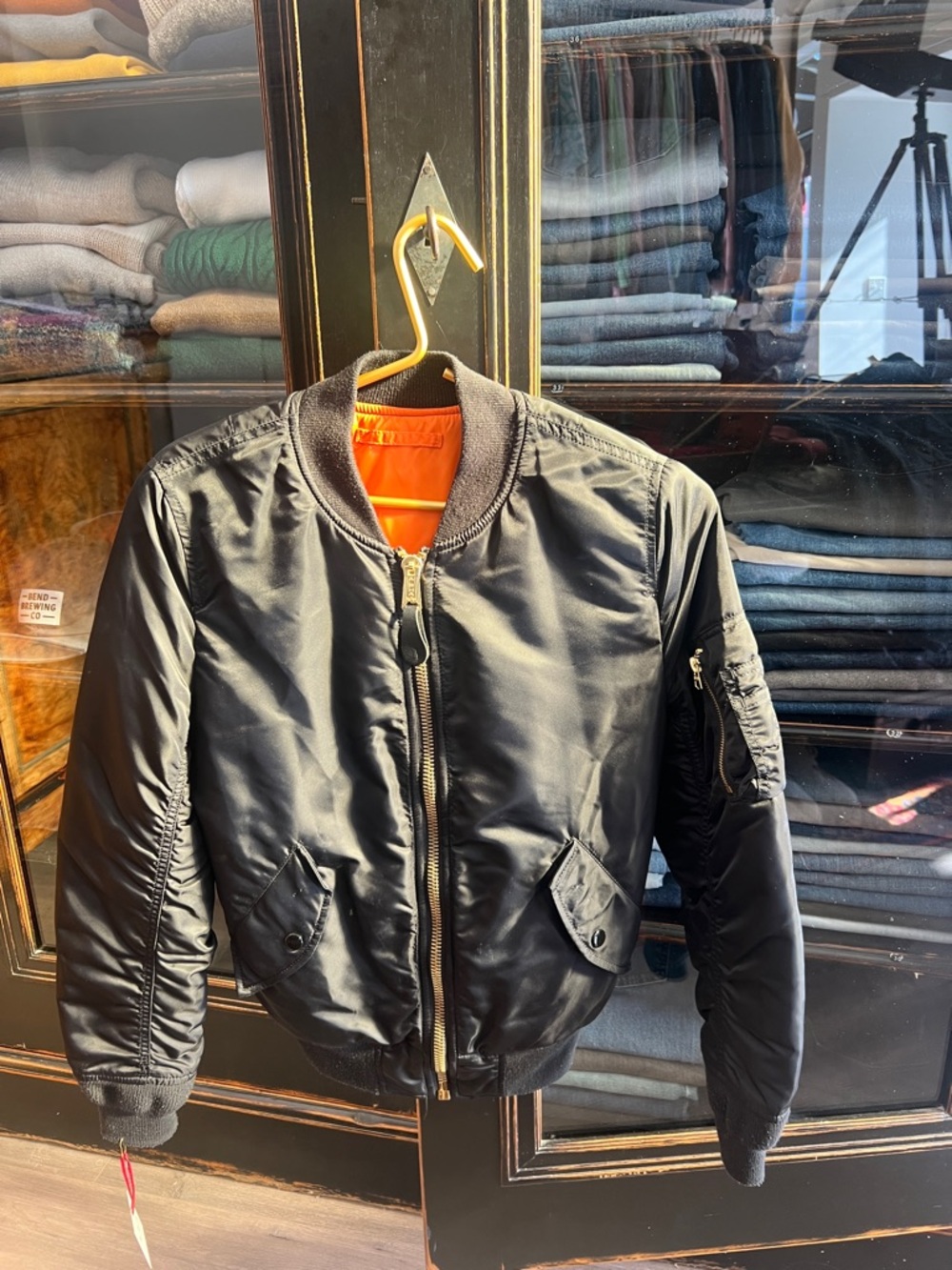 Alpha Industries Black Bomber Jacket with Orange Lining